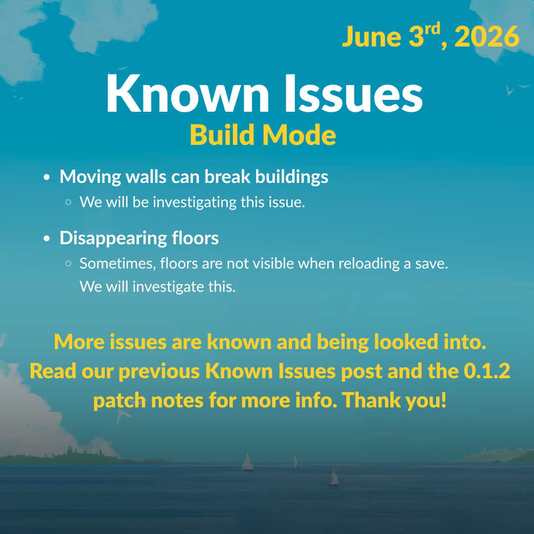 Official June 3 Paralives known-issues graphic about Build Mode