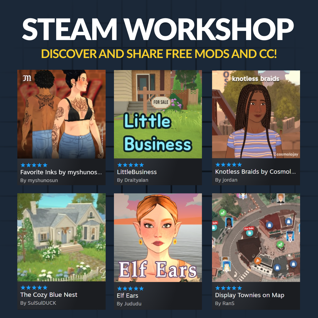 Official Paralives Steam Workshop promotion with examples of mods and custom content