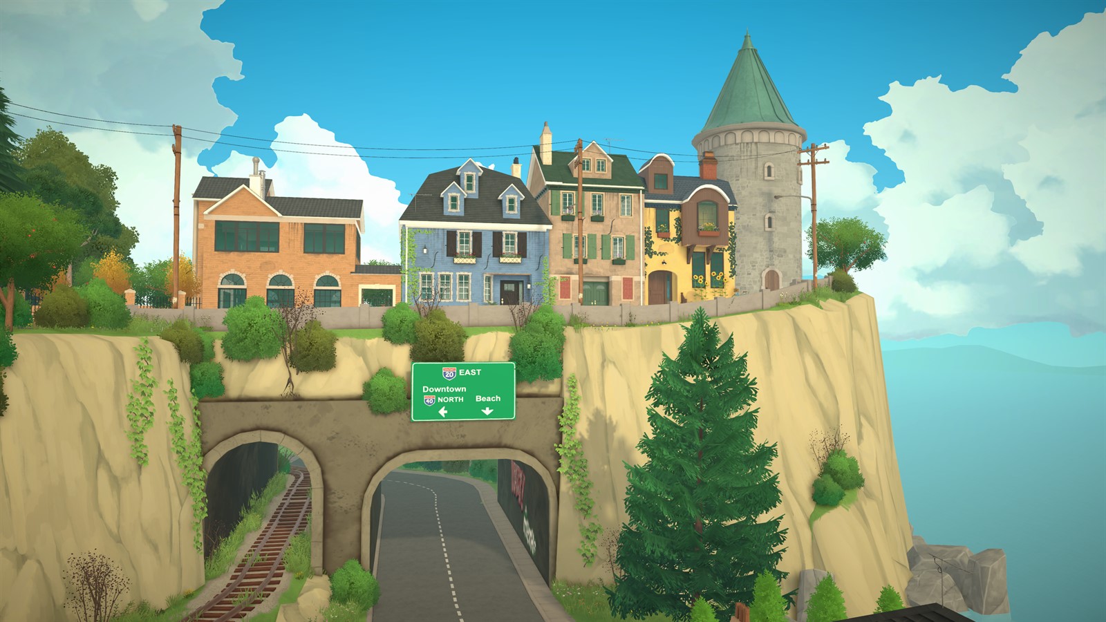 Paralives town on coastal cliffs above a rail tunnel