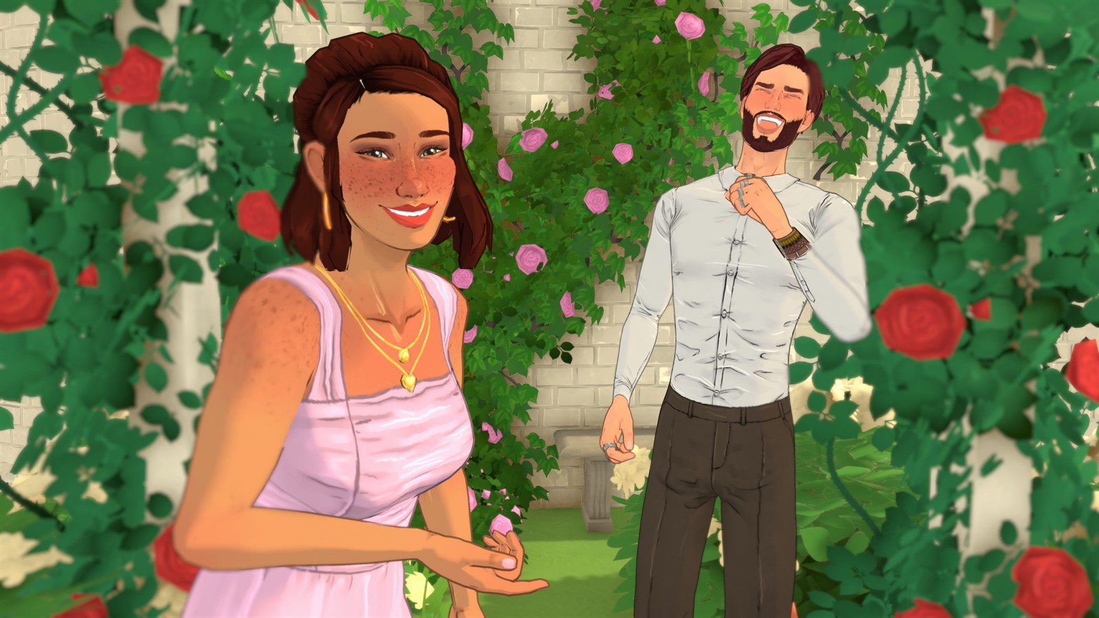 Two Parafolks celebrating in a rose garden