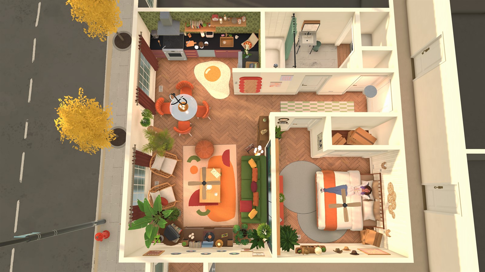 Top-down split-level house floor plan in Paralives