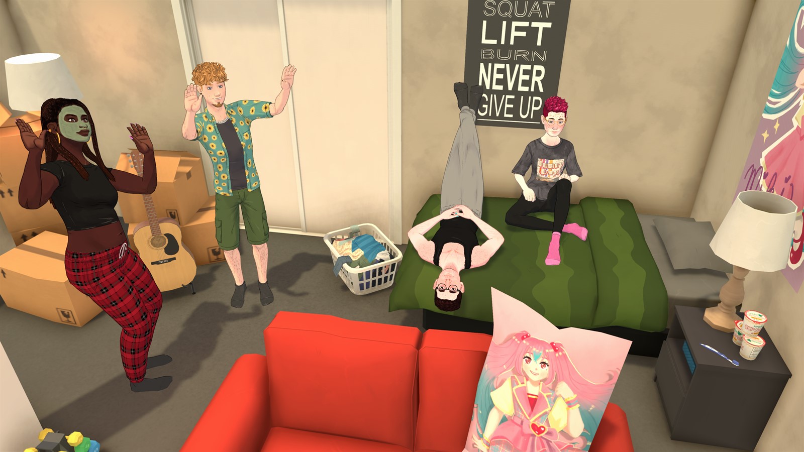 A group of Parafolks relaxing together in a home