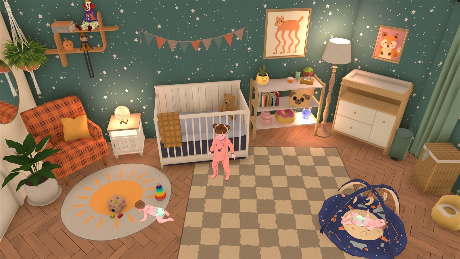 A Paralives nursery with an infant, toddler and caregiver
